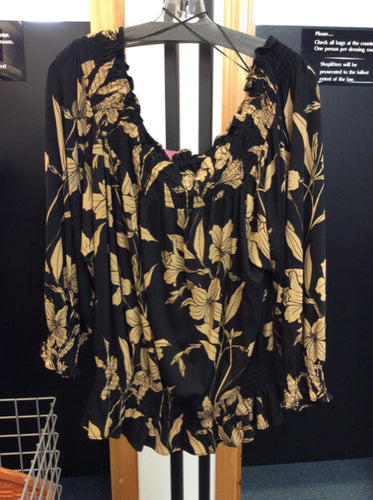 LAUREN Size 2X Black/Tan Blouse