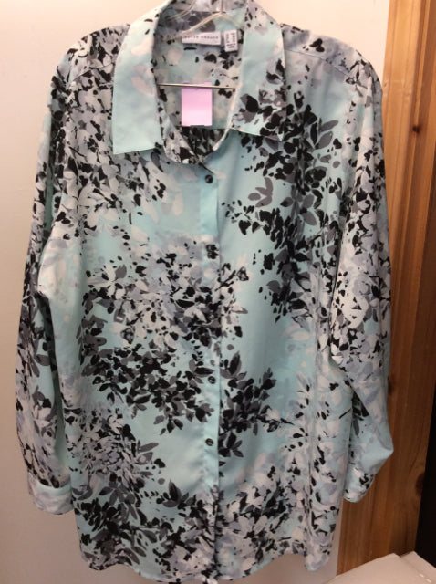 Susan Graver Size 18w teal/blk Blouse